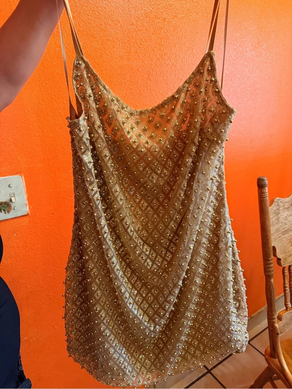 Fashion Nova Gold Studded Mini Dress - Sparkling Champagne Tone